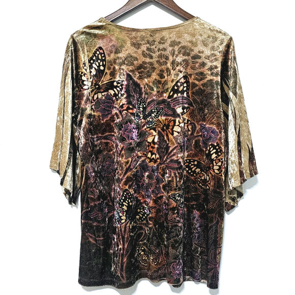 Essentials Velvet Blouse Women's Size 0X Embellished Butterflies Y2K Boho-chic - Picture 2 of 8